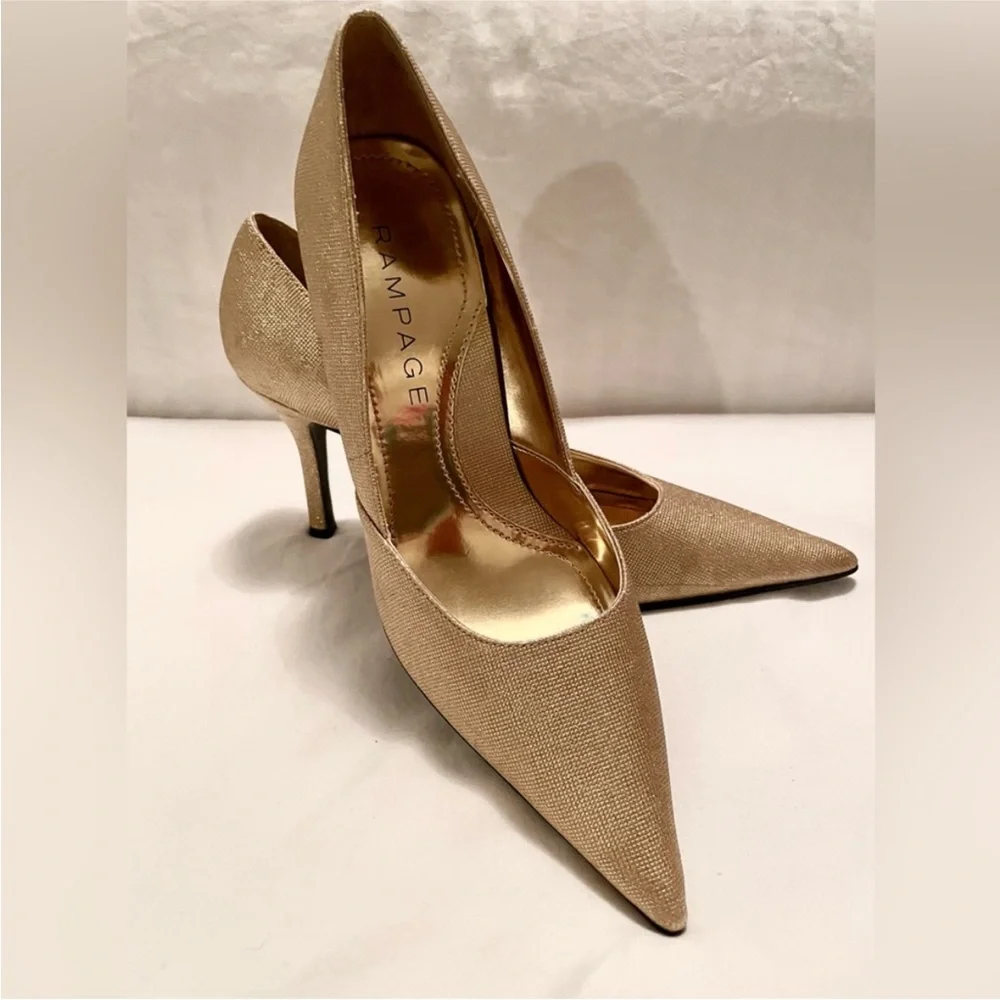 NEW Rampage Heels Size 8.5 Gold Metallic Maria Pointed Toe Party Festive 3”